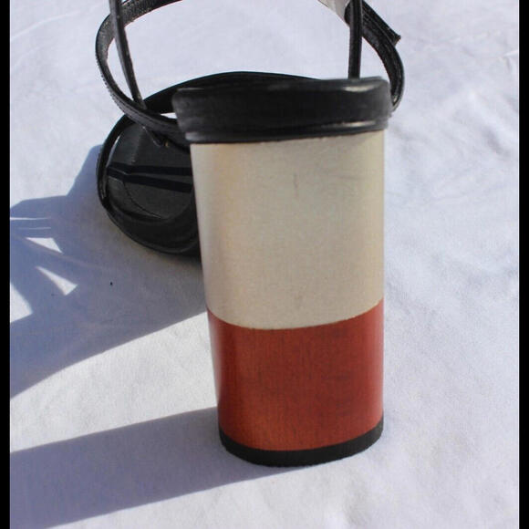 NEW SOL SANA TONIA 4" ROUND BLOCK BI-COLOR HEEL BLACK LEATHER STRAPS CHOICE SIZE - Picture 3 of 7